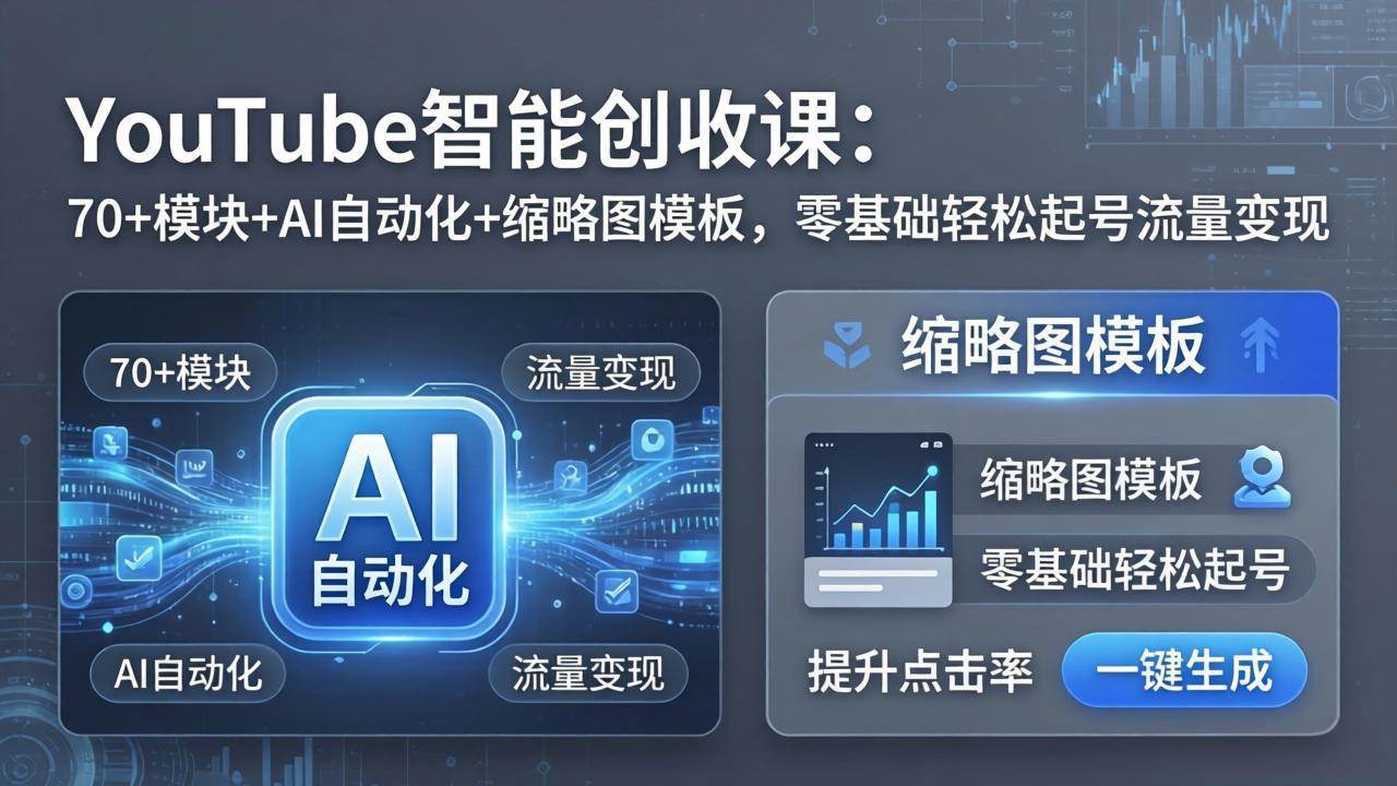 （17926期）YouTube智能创收课：70+模块+AI自动化+缩略图模板，零基础轻松起号流量变现-知行客