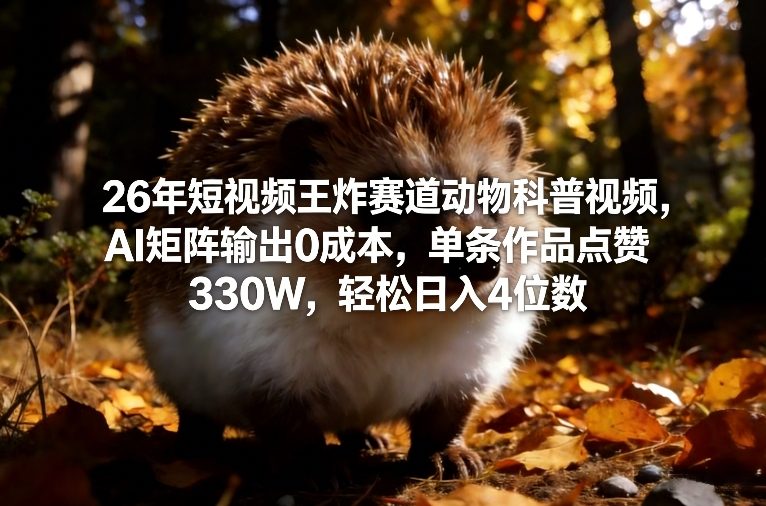26年短视频王炸赛道动物科普视频，AI矩阵输出0成本，单条作品点赞330W，轻松日入4位数-知行客