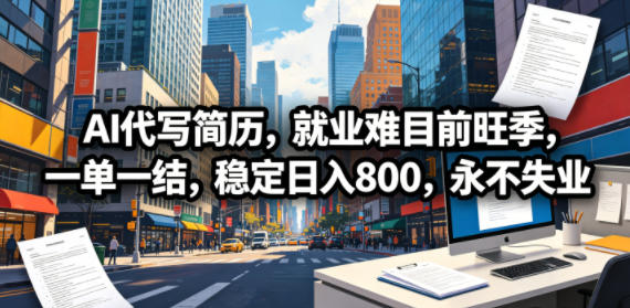 AI代写简历，就业难目前旺季，一单一结，稳定日入800，永不失业-知行客