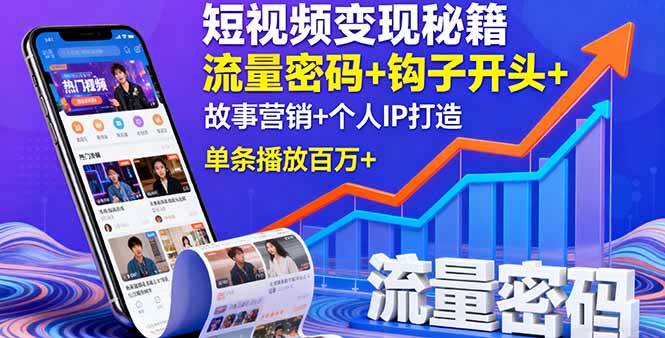 （16079期）短视频变现秘籍，流量密码+钩子开头+故事营销+个人IP打造，单条播放百万+-知行客