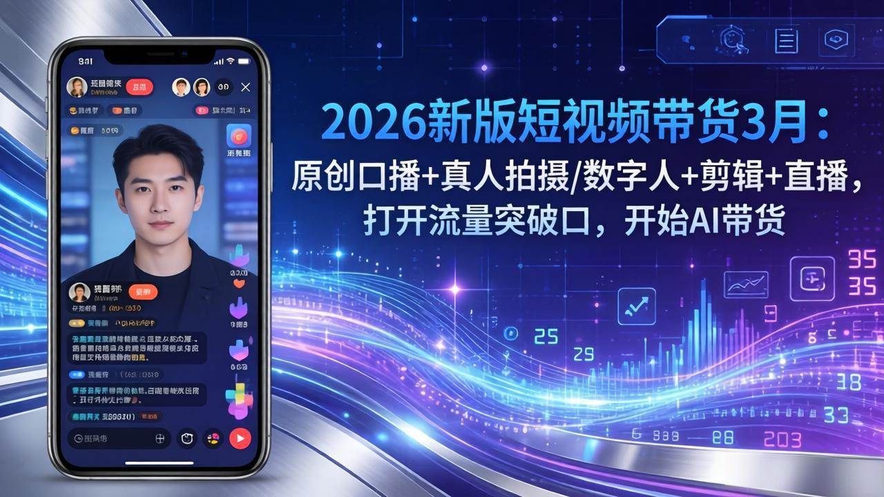 （17724期）2026新版短视频带货3月：原创口播+真人拍摄/数字人+剪辑+直播，打开流量突破口，开始AI带货-知行客