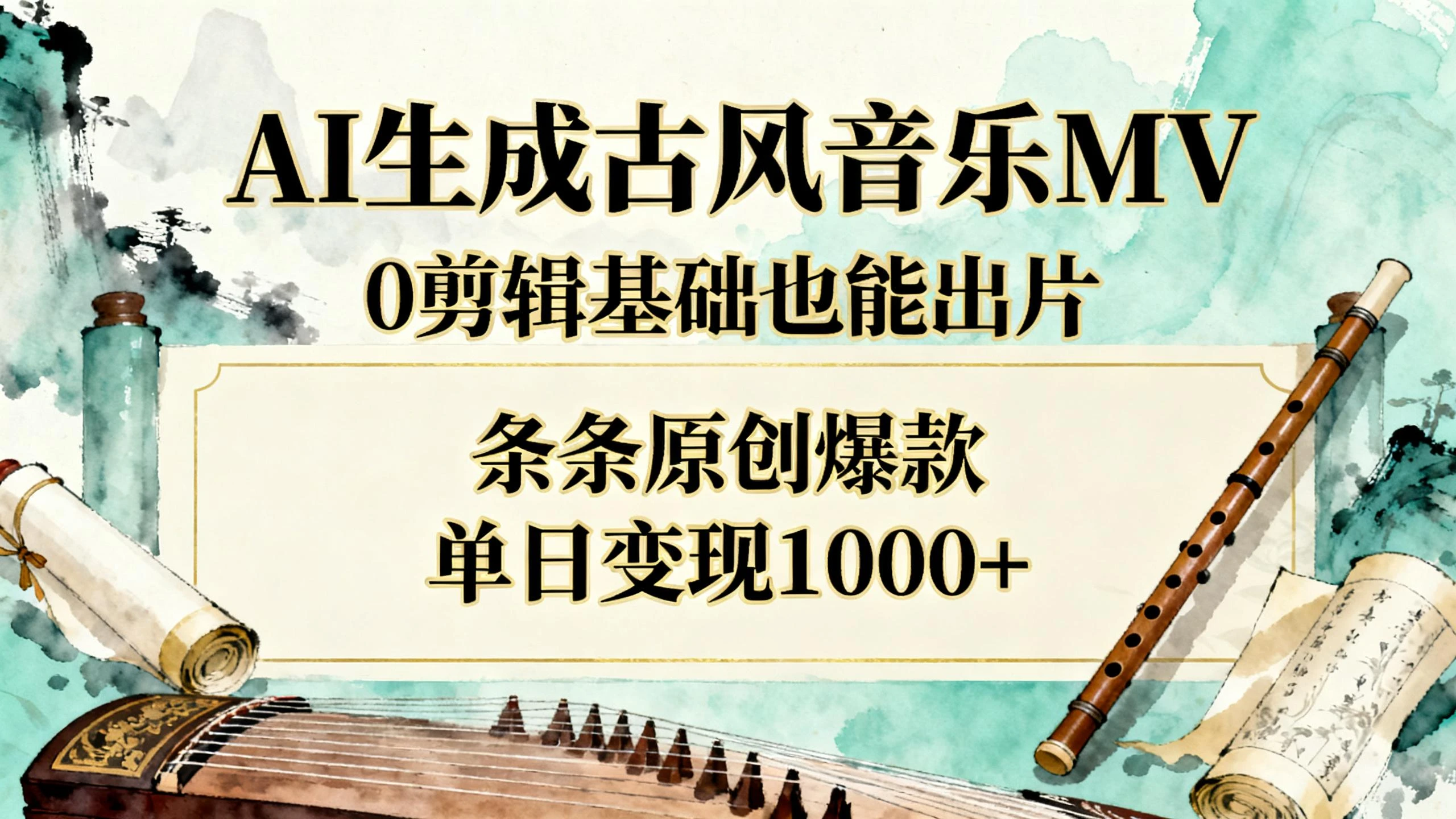 AI生成古风音乐MV，0剪辑基础也能出片，条条原创爆款，单日变现1000+-知行客