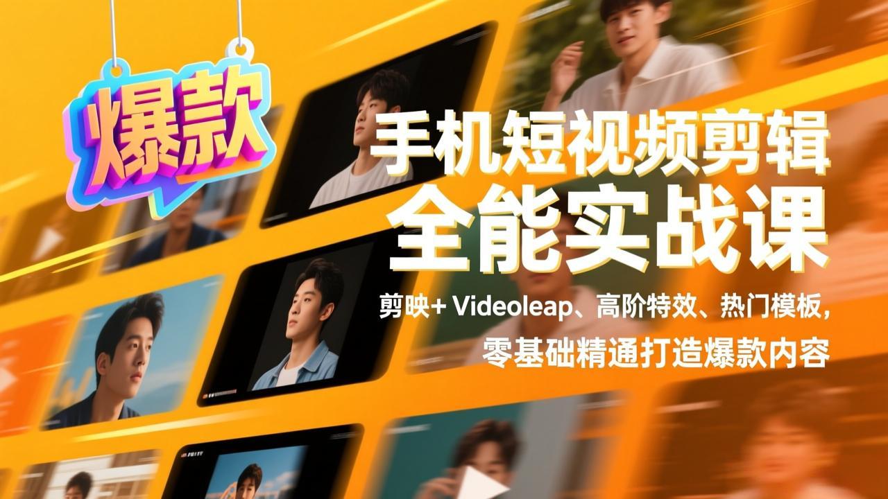 【精】手机短视频剪辑全能实战课，剪映+Videoleap、高阶特效、热门模板，零基础精通打造爆款内容-知行客