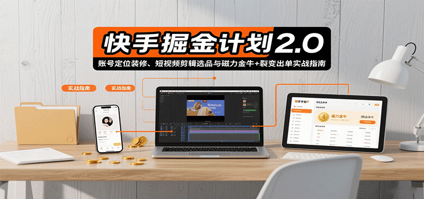 快手掘金计划2.0，账号定位装修、短视频剪辑选品与磁力金牛+裂变出单实战指南-知行客