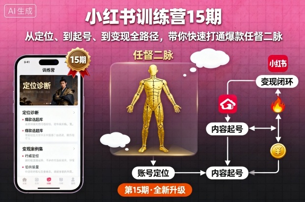小红书训练营15期，从定位、到起号、到变现全路径，带你快速打通爆款任督二脉-知行客