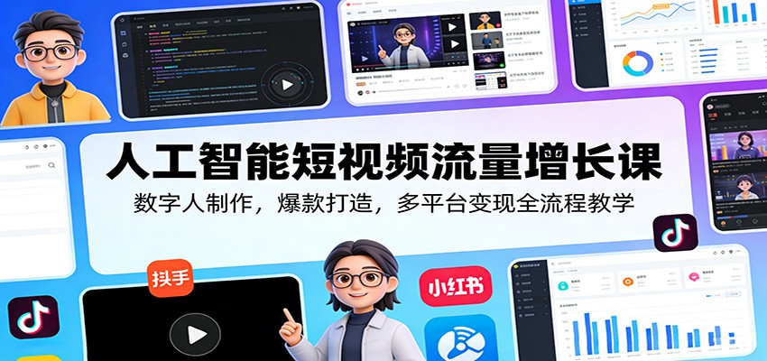 人工智能短视频流量增长课：数字人制作，爆款打造，多平台变现全流程教学-知行客