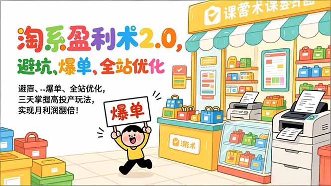 淘系盈利术2.0，避坑、爆单、全站优化，三天掌握高投产玩法，实现月利润翻倍！ | 资源下载 - 知行客-知行客