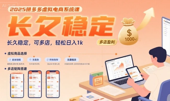 2025拼多多虚拟电商系统课，长久稳定，可多店，轻松日入1k | 资源下载 - 知行客-知行客