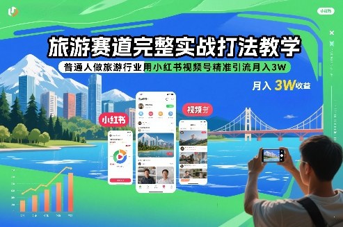 旅游赛道完整实战打法教学，普通人做旅游行业用小红书视频号精准引流月入3W-知行客