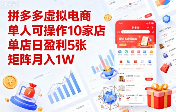 拼多多虚拟电商，单人可操作10家店，单店日盈利5张，矩阵月入1W+【揭秘】-知行客