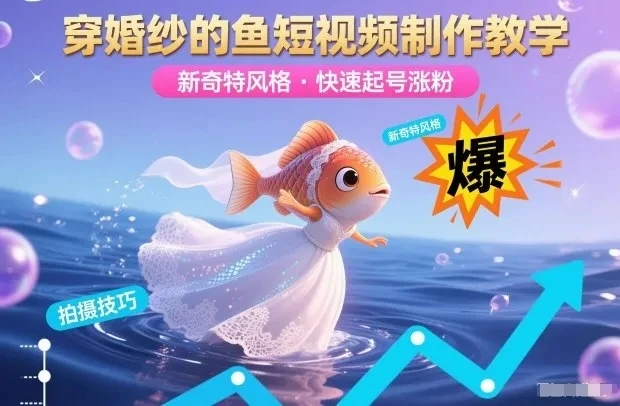 穿婚纱的鱼短视频制作教学，新奇特风格，快速起号涨粉-知行客