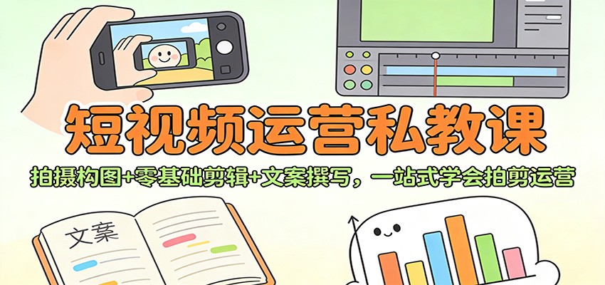 短视频运营私教课：拍摄构图+零基础剪辑 +文案撰写，一站式学会拍剪运营-知行客