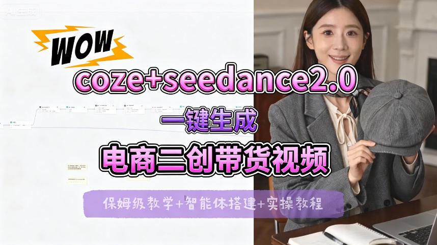 【Coze工作流搭建实操教程】seedance2.0+coze一键生成电商二创带货视频，全流程保姆级教学-知行客