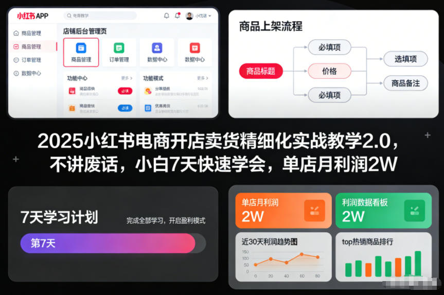 2025小红书电商开店卖货精细化实战教学2.0，不讲废话，小白7天快速学会，单店月利润2W | 资源下载 - 知行客-知行客