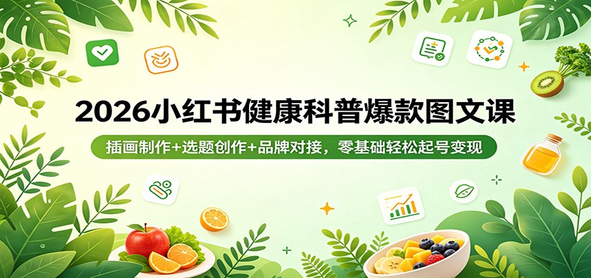 2026小红书健康科普爆款图文课：插画制作+选题创作+品牌对接，零基础轻松起号变现-知行客