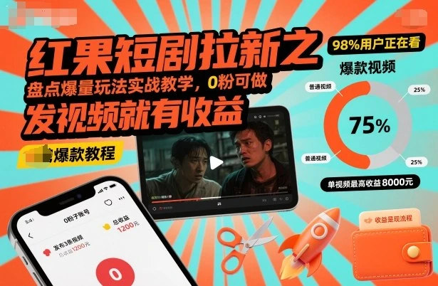 红果短剧拉新之盘点爆量玩法实战教学，0粉可做，发视频就有收益-知行客