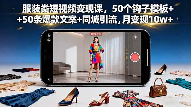 （16189期）服装类短视频变现课，50个钩子模板+50条爆款文案+同城引流，月变现10w+-知行客