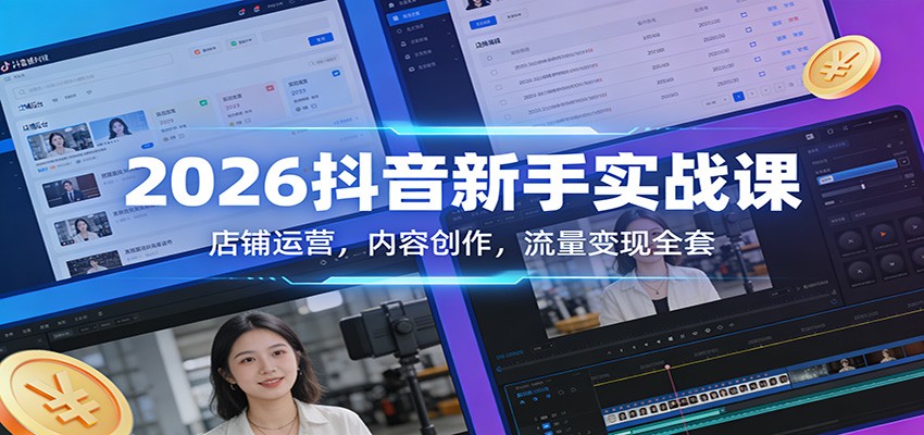 2026抖音新手实战课：店铺运营，内容创作，流量变现全套-知行客