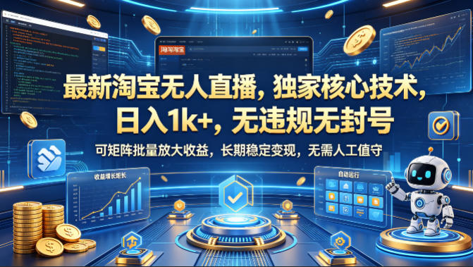 最新淘宝无人直播，独家核心技术，日入1k+，无违规无封号，可矩阵批量放大，长期稳定，无需人工值守【揭秘】-知行客