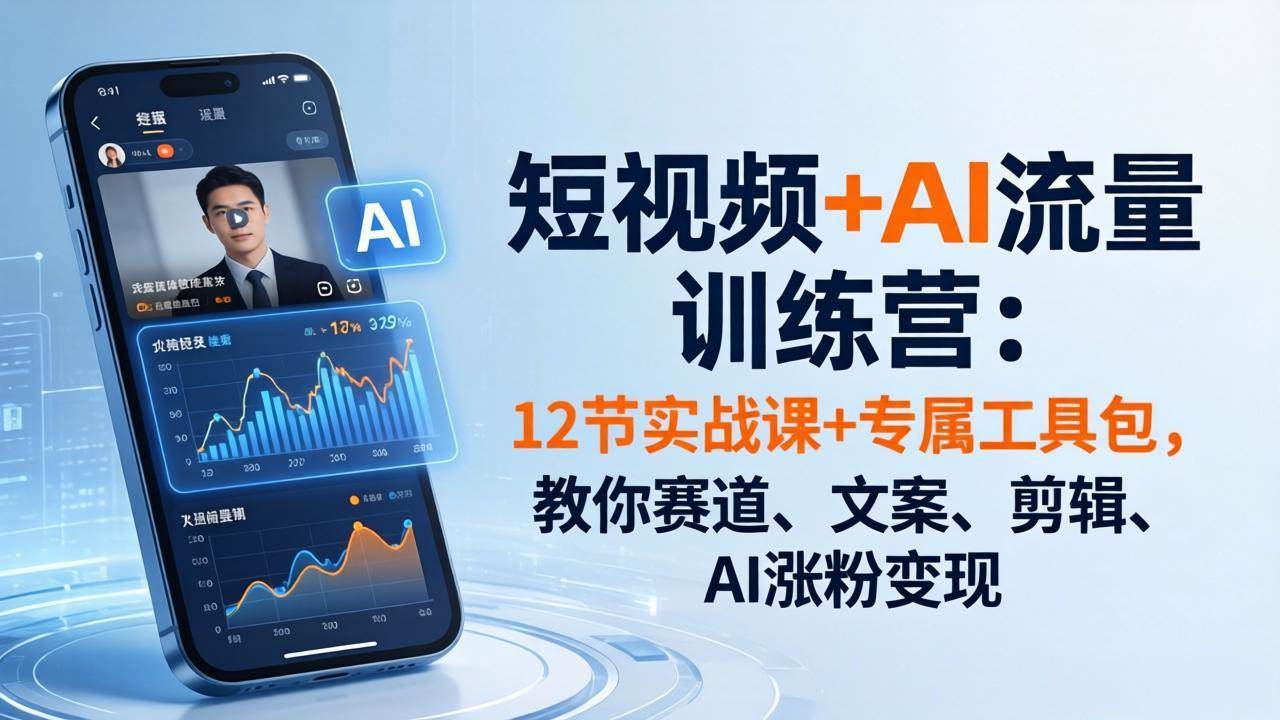 （18078期）短视频+AI流量训练营：12节实战课+专属工具包，教你赛道、文案、剪辑、AI涨粉变现-知行客