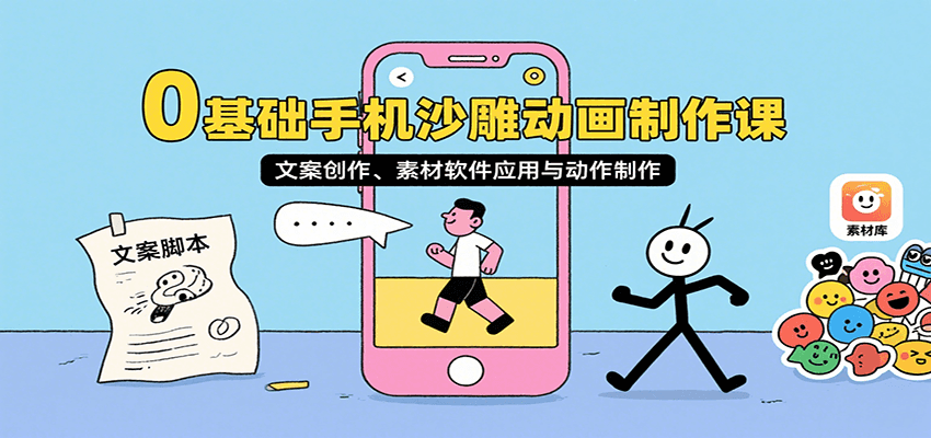 0基础手机沙雕动画制作课，文案创作、素材软件应用与动作制作-知行客