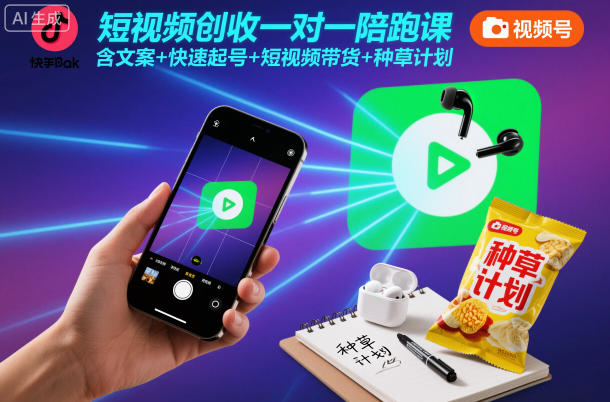 短视频创收一对一陪跑课，含文案+快速起号+短视频带货+种草计划-知行客