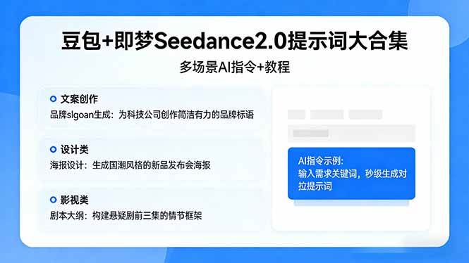 （17935期）豆包+即梦Seedance2.0提示词大合集：多场景AI指令+教程，解锁文案、设计、影视高效创作-知行客
