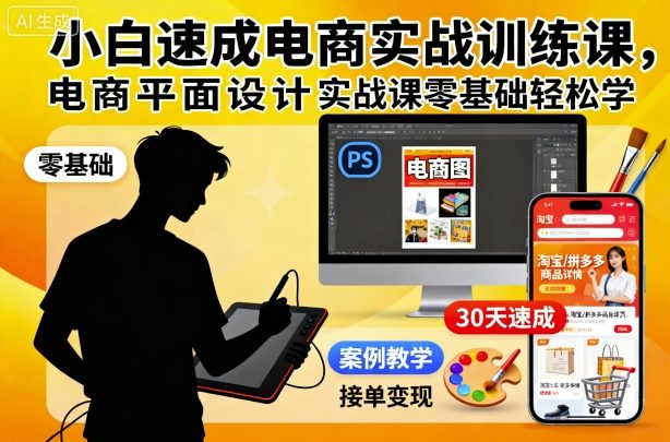小白速成电商实战训练课，电商平面设计实战课零基础轻松学-知行客