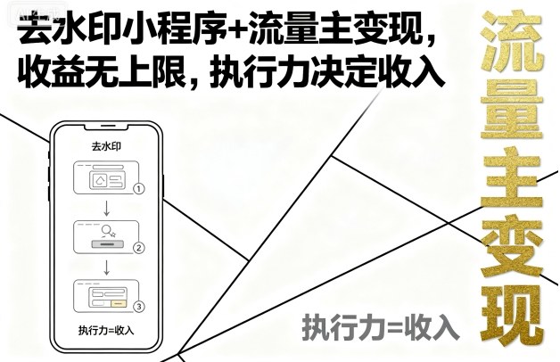 去水印小程序+流量主变现，收益无上限，执行力决定收入-知行客