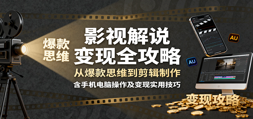 影视解说变现全攻略：从爆款思维到剪辑制作，含手机电脑操作及变现实用技巧-知行客
