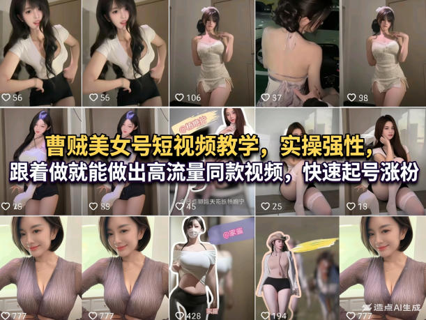 曹贼美女号短视频教学，实操性强，跟着做就能做出高流量同款视频，快速起号涨粉-知行客