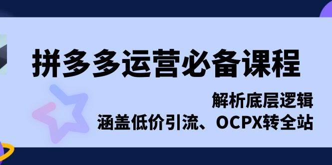 （13700期）拼多多运营必备课程，解析底层逻辑，涵盖低价引流、OCPX转全站 | 资源下载 - 知行客-知行客