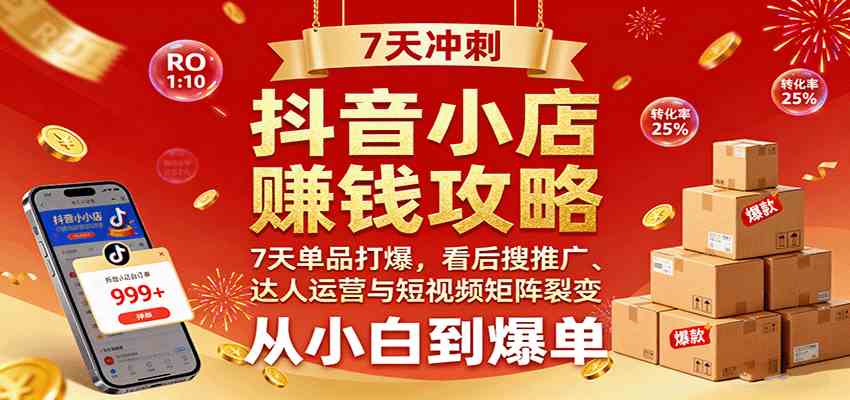 抖音小店赚钱攻略：7天单品打爆技巧，看后搜推广、达人运营与短视频矩阵裂变实战-知行客