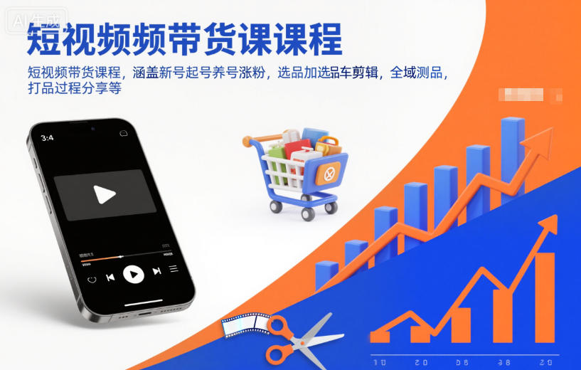短视频带货课程，涵盖新号起号养号涨粉，选品加选品车剪辑，全域测品，打品过程分享等-知行客