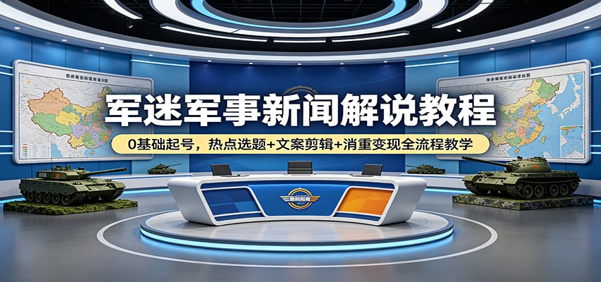 军迷军事新闻解说教程：0基础起号，热点选题+文案剪辑+消重变现全流程教学-知行客