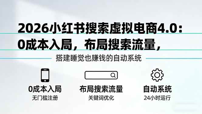 【精】2026小红书搜索虚拟电商4.0：0成本入局，布局搜索流量，搭建睡觉也赚钱的自动系统-知行客