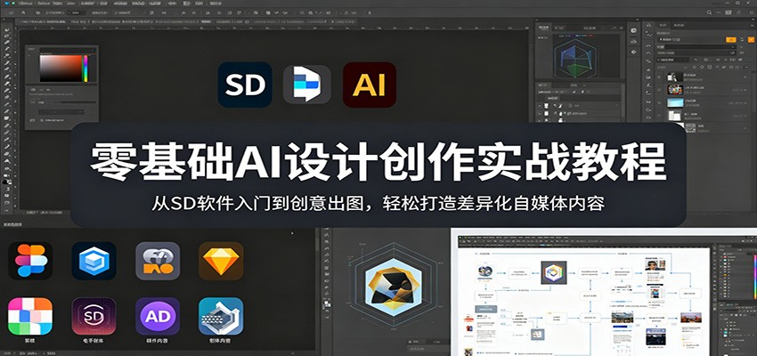 零基础AI设计创作实战教程：从SD软件入门到创意出图，轻松打造差异化自媒体内容-知行客