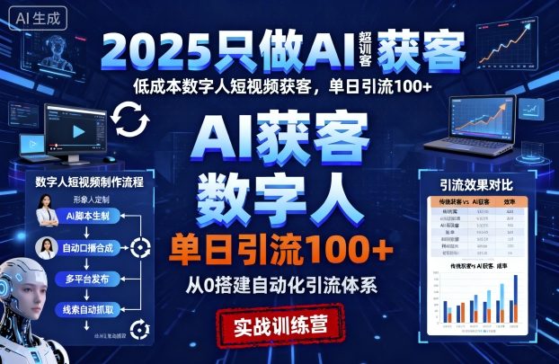 2025只做AI获客，AI超级获客实训营，低成本数字人短视频获客，单日引流100+-知行客