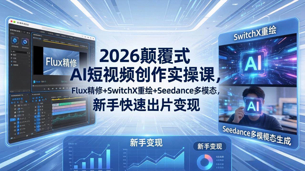 【精】2026颠覆式 AI短视频创作课-5月更新，Flux精修+SwitchX重绘+Seedance多模态，新手快速出片变现-知行客