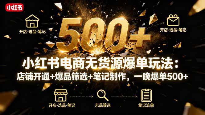 （16256期）小红书电商无货源爆单玩法：店铺开通+爆品筛选+笔记制作，一晚爆单500+-知行客