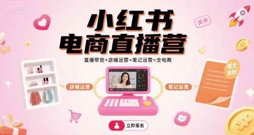 小红书电商直播营，直播带货+店铺运营+笔记运营=全电商-知行客