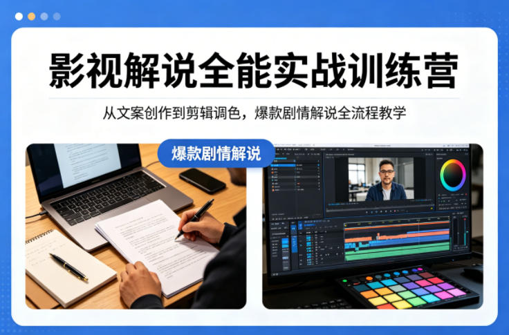 影视解说全能实战训练营：从文案创作到剪辑调色，爆款剧情解说全流程教学-知行客