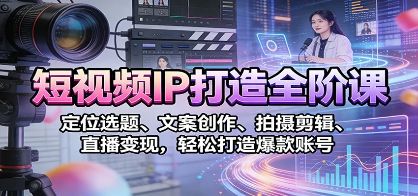 【精】短视频IP打造全阶课：定位选题、文案创作、拍摄剪辑、直播变现，轻松打造爆款账号-知行客
