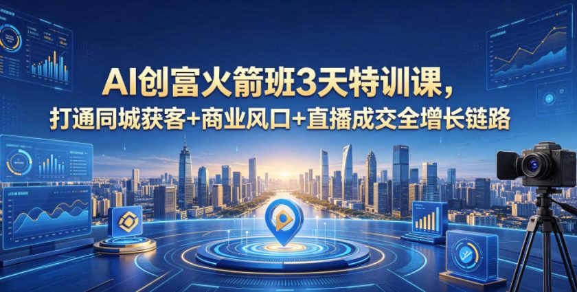 AI创富火箭班3天特训课，打通同城获客+商业风口+直播成交全增长链路，2026年4月新课-知行客
