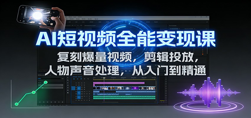 AI短视频全能变现课：复刻爆量视频，剪辑投放，人物声音处理，从入门到精通-知行客
