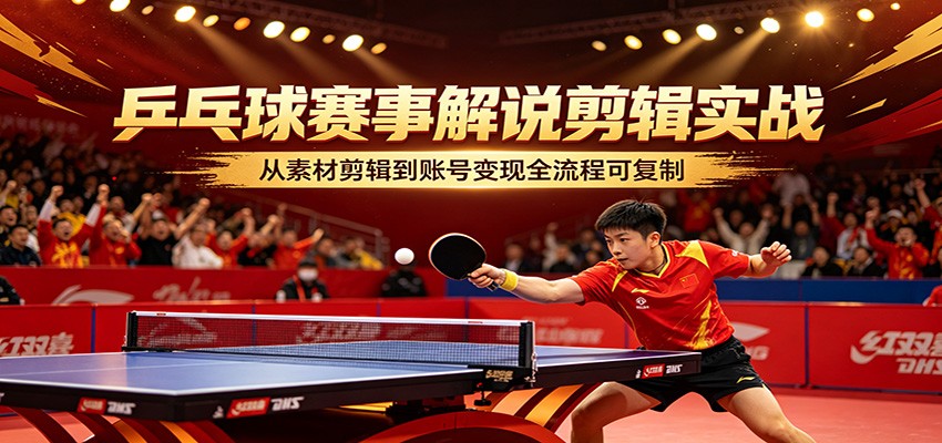 乒乓球赛事解说剪辑实战，从素材剪辑到账号变现全流程可复制-知行客