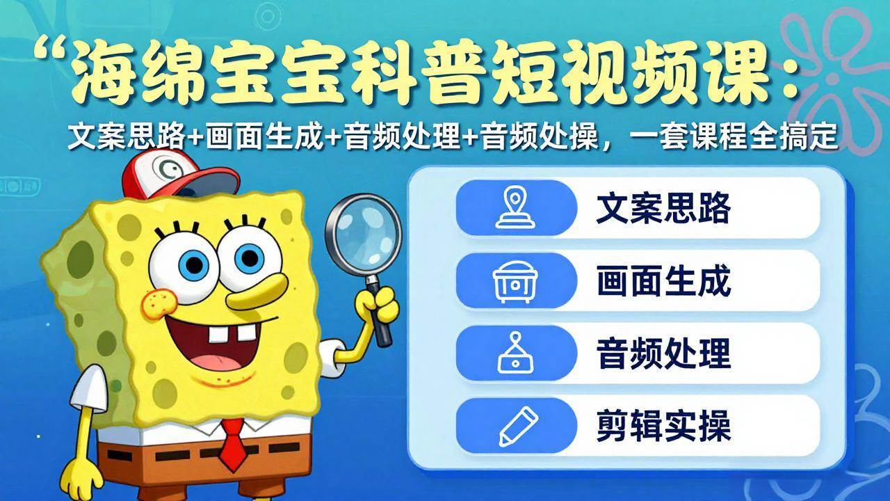 （17756期）海绵宝宝科普短视频课：文案思路+画面生成+音频处理+剪辑实操，一套课程全搞定-知行客