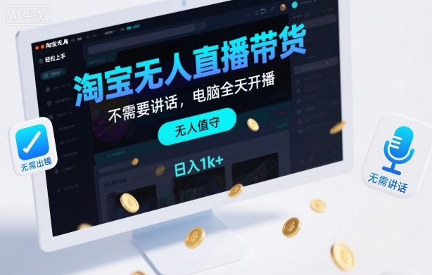 淘宝无人直播带货，不需要出镜，不需要讲话，电脑全天开播，轻松上手，日入1k+【揭秘】-知行客
