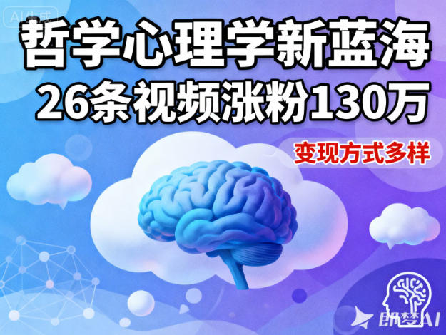 短视频新蓝海，哲学心理学赛道，26条视频涨粉130W，变现方式多样-知行客
